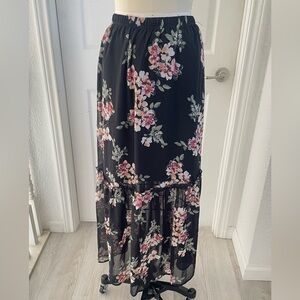 Bobeau Black Floral Maxi Skirt